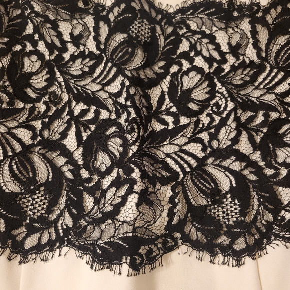 BOSTON PROPER IVORY BLACK LACE BODYCON PENCIL MINI BUISNESS BOSS DRESS SIZE 0 - Picture 2 of 6